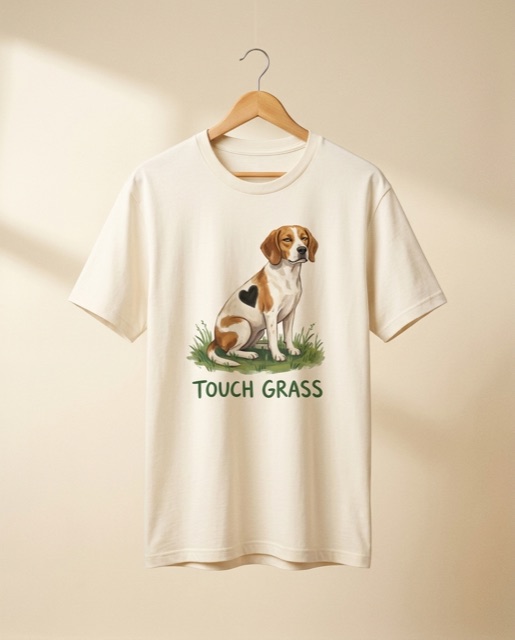 The Touch Grass tee. Me, on a shirt.